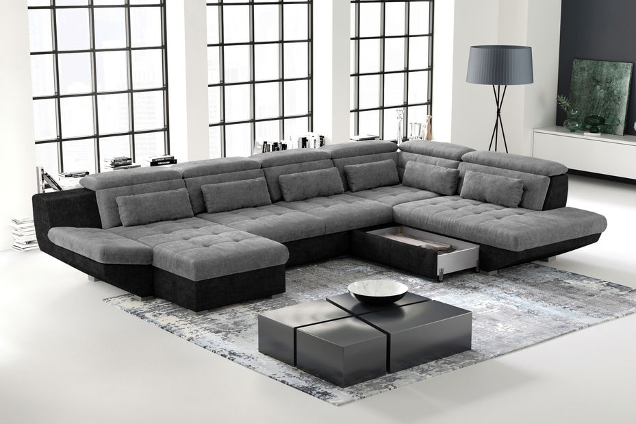 Rohová sedačka ve tvaru U BRW Eternity (tmavě šedá + černá) (P)