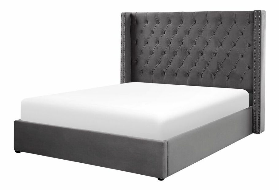 Manželská postel 180 cm LUBECK (polyester) (šedá) (s roštem)