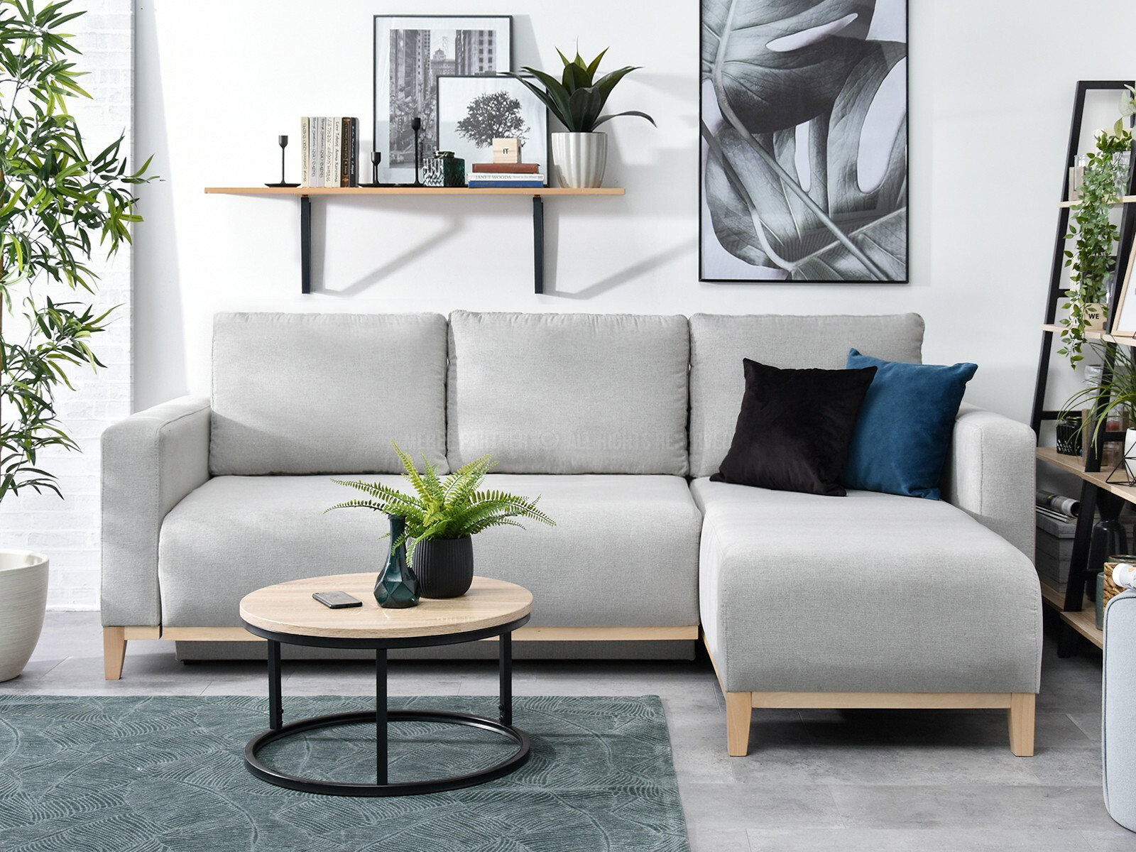 Rohová sedačka Salida (šedá + dub)