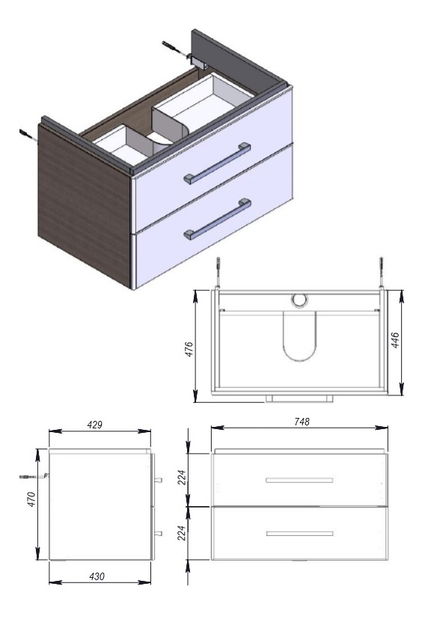 Koupelnová skříňka na stěnu s umyvadlem Juventa Zlata Zl-75 W