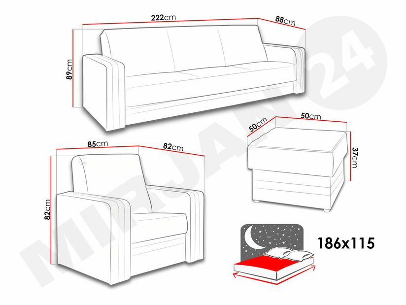 Sedací souprava 3+1+1 s taburetem Vivienne (hnědá)