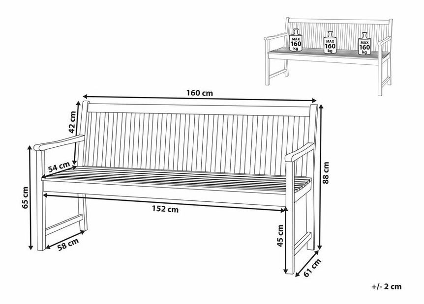 Zahradní lavice 160 cm VESTFOLD (dřevo) (světlé dřevo)