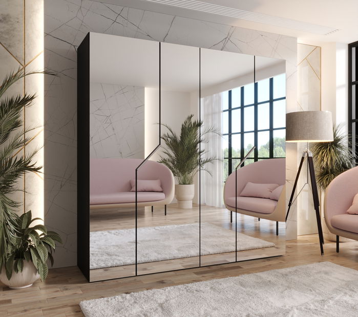 Šatní skříň Alaris 3 200 (černá + kašmír) (se zrcadlem)