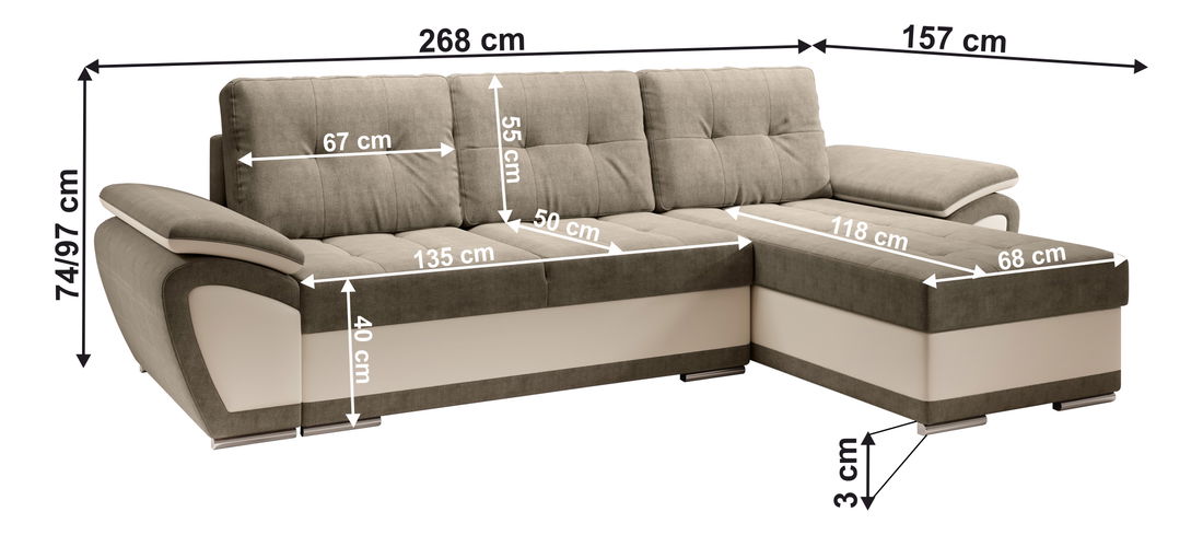 Rozkládací sedací souprava Elik (béžová ekokůže + orinoco 24) (P) 