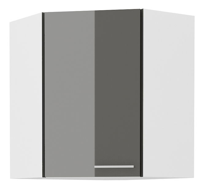 Rohová horní kuchyňská skříňka Lavera 58 x 58 GN 72 1F (bílá + lesk šedý)