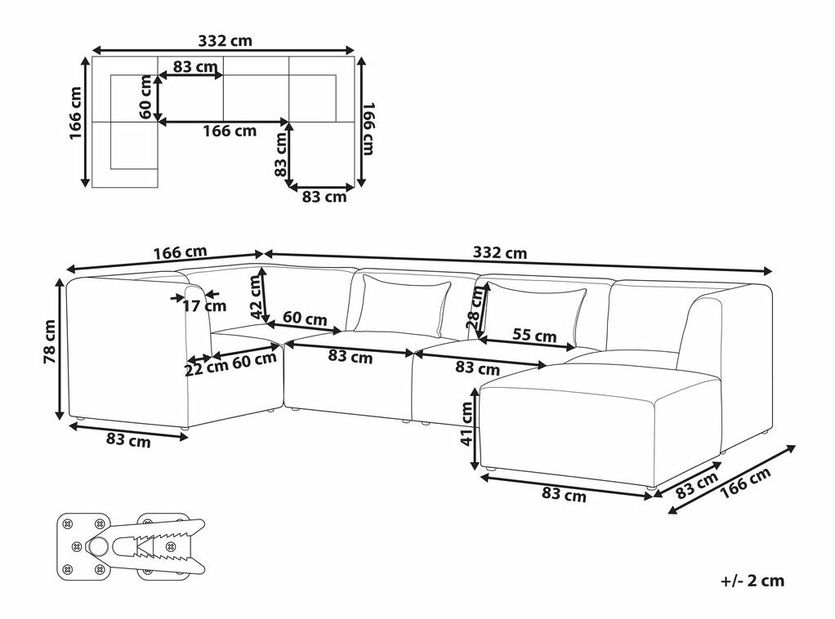 Rohová sedací souprava s taburetkou Lemia (bílá) (P)