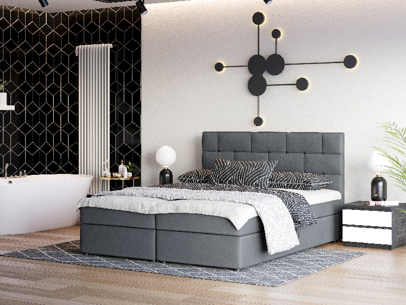 Boxspring postel 140x200 cm Waller (tmavě šedá) (s roštem a matrací)