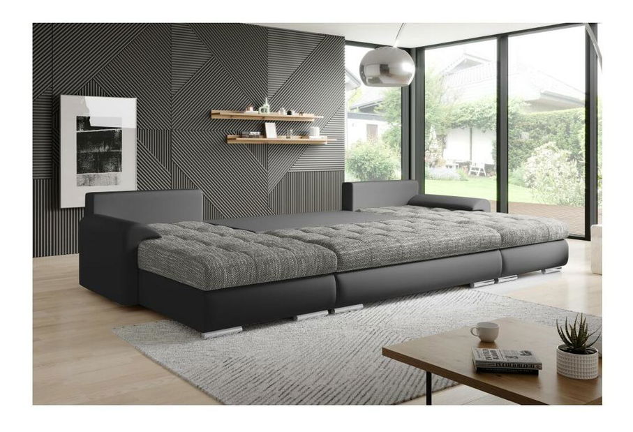 Rohová sedací souprava U Tuzzo (ekokůže černá + šedý melír)