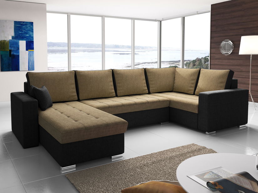 Rohová sedací souprava U Lambert (béžová + černá) (P)