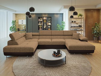 Rohová sedačka U Terazuro Bis (světlohnědá + hnědá) (s úl. prostorem) (L)