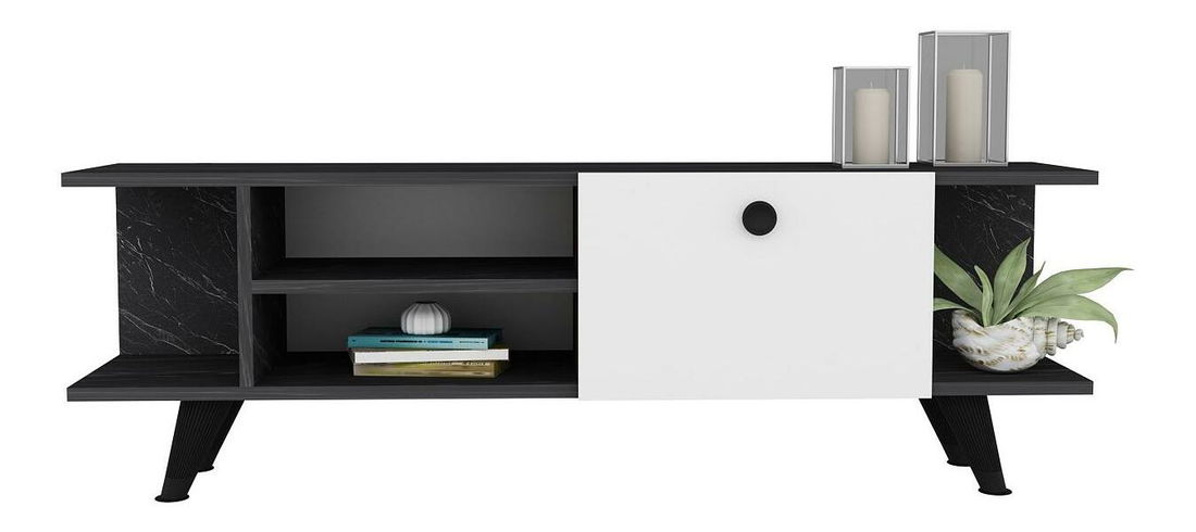 TV stolek/skříňka Napiku (mramor černý + bílá)