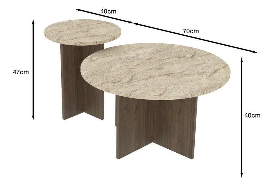 Set 2 ks. konferenčních stolků Priva (travertin + ořech)