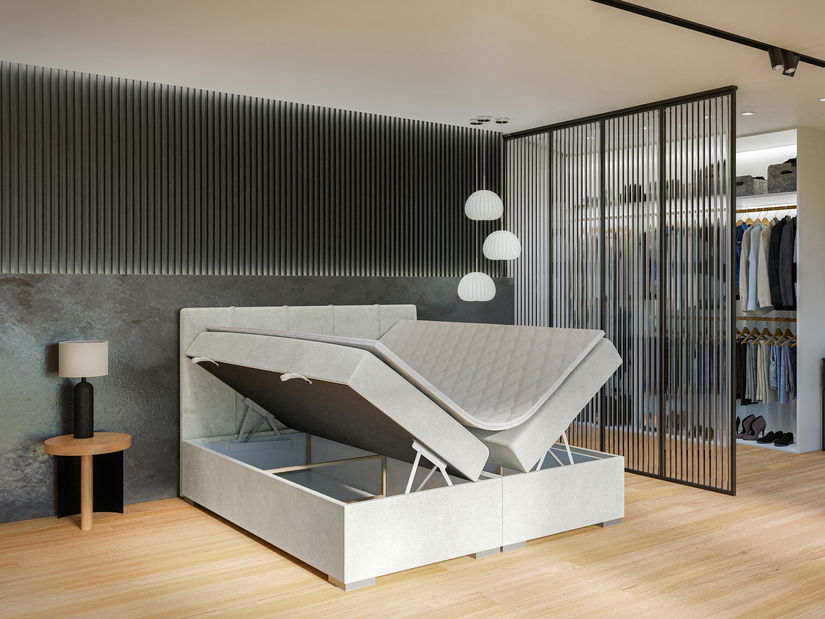 Jednolůžková boxspring postel 120 cm Luffy (světle šedá) (s matrací a úl. prostorem)