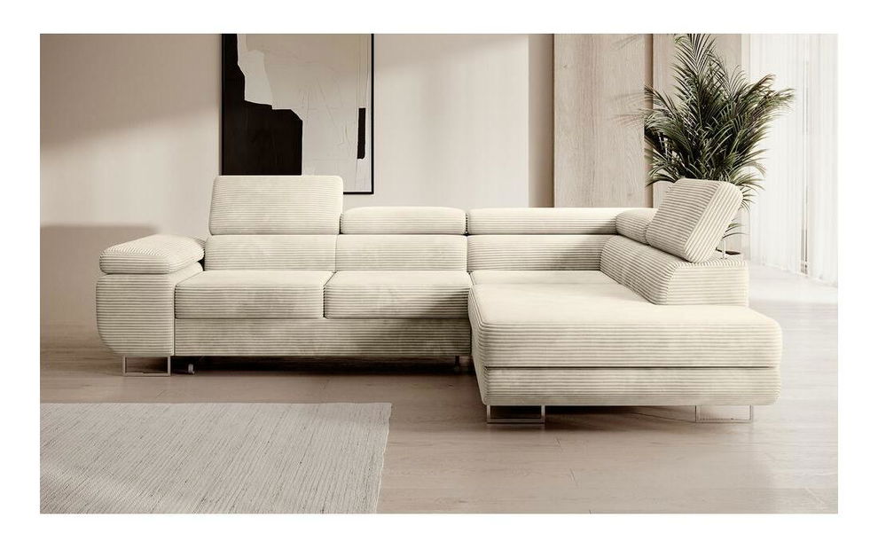 Rohová sedací souprava Stiletto (P) (světlobéžová + stříbrná)