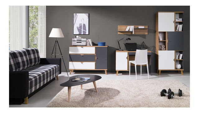 Studentský pokoj Mimone 2 (dub zlatý + bílá matná + grafit)