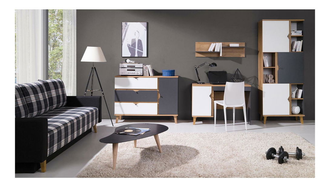 Studentský pokoj Mimone 2 (dub zlatý + bílá matná + grafit)