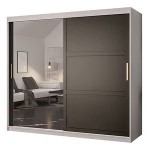 Šatní skříň Riven 2 200 (bílá matná + černá matná) (se zrcadlem)