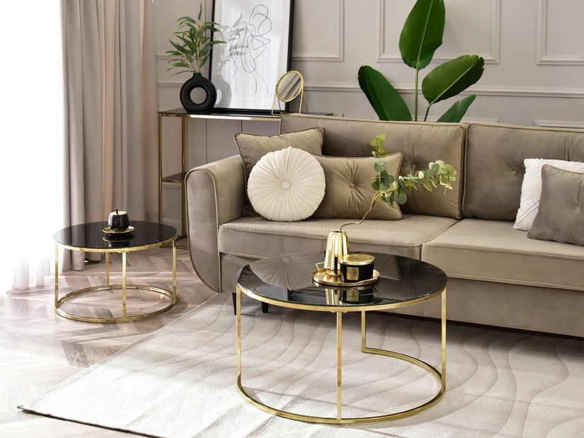 Konferenční stolek Grande (černý mramor + zlatá)