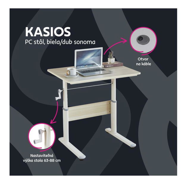 PC stolek Kasio (dub + bílá)