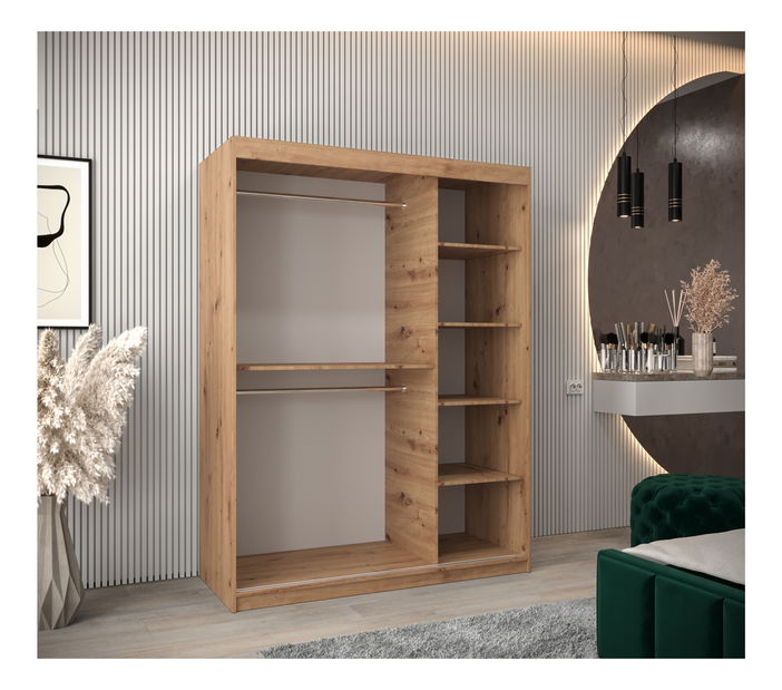 Šatní skříň 150 cm Toki 3 (Dub artisan + Černá matná)