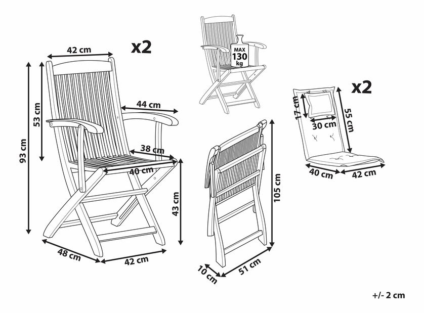 Set 2 ks. zahradních židlí MALI (světlé dřevo + oranžová)