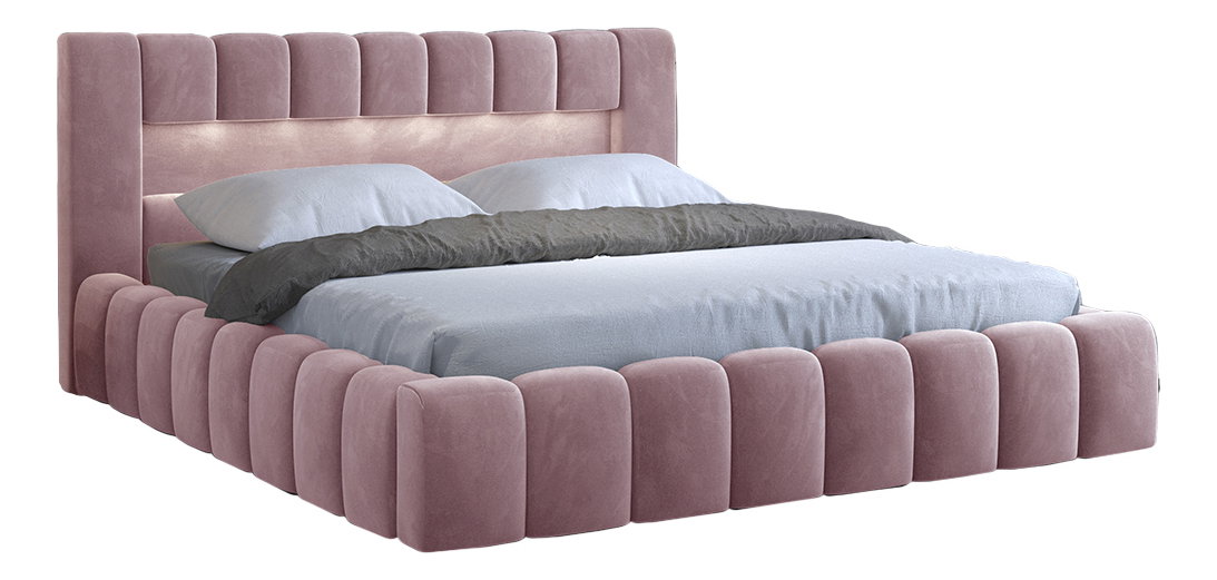 Manželská postel 140 cm Luxa (růžová) (s roštem, úl. prostorem a LED)