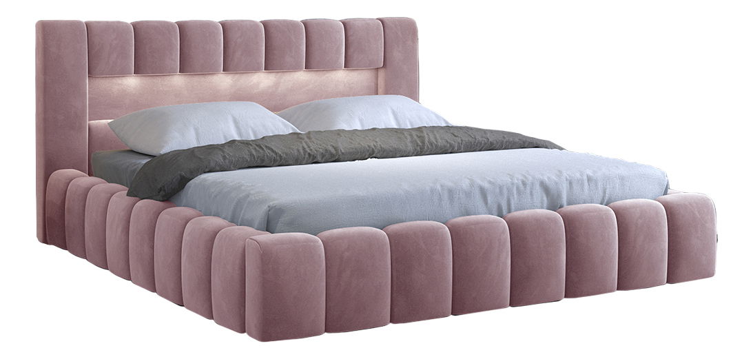 Manželská postel 180 cm Luxa (růžová) (s roštem, úl. prostorem a LED)