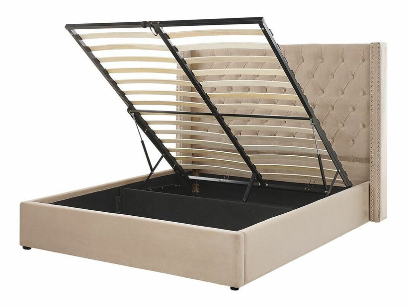 Manželská postel 160 cm LUBECK (polyester) (béžová) (s roštem)