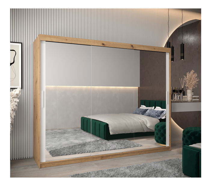 Šatní skříň 250 cm Toki 3 (Dub artisan + Bílá matná)