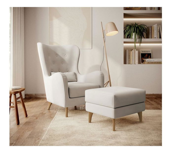 Křeslo s podnožkou Calimero II (krémová + buk)