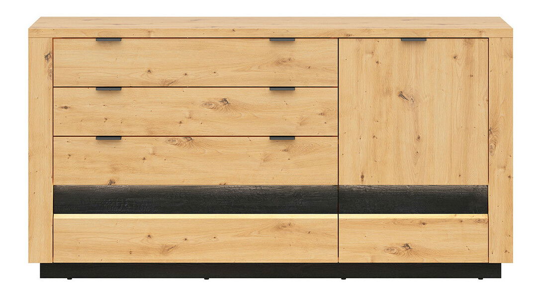 Komoda BRW Ostia KOM1D4S (dub artisan + dub černý) (s LED osvětlením)