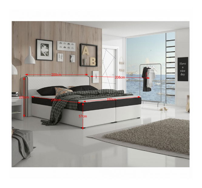 Manželská postel Boxspring 180 cm Namakyra Megakomfort (bílá + černá) (s matrací a roštem)