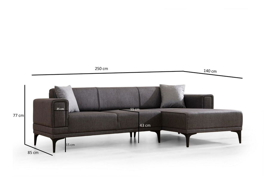 Rohová sedačka Horazotta (P) (tmavě šedá + černá)