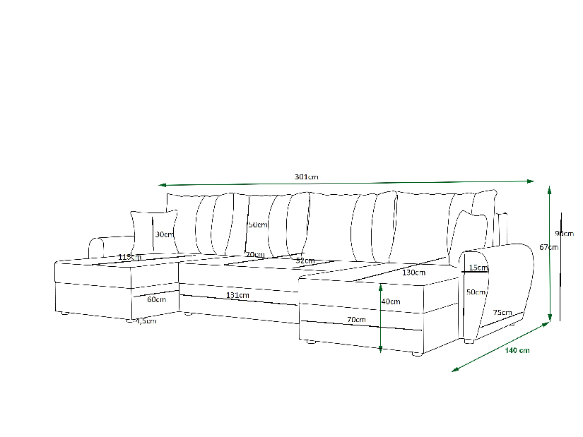 Rohová sedací souprava U Daven U (šedá + bílá)