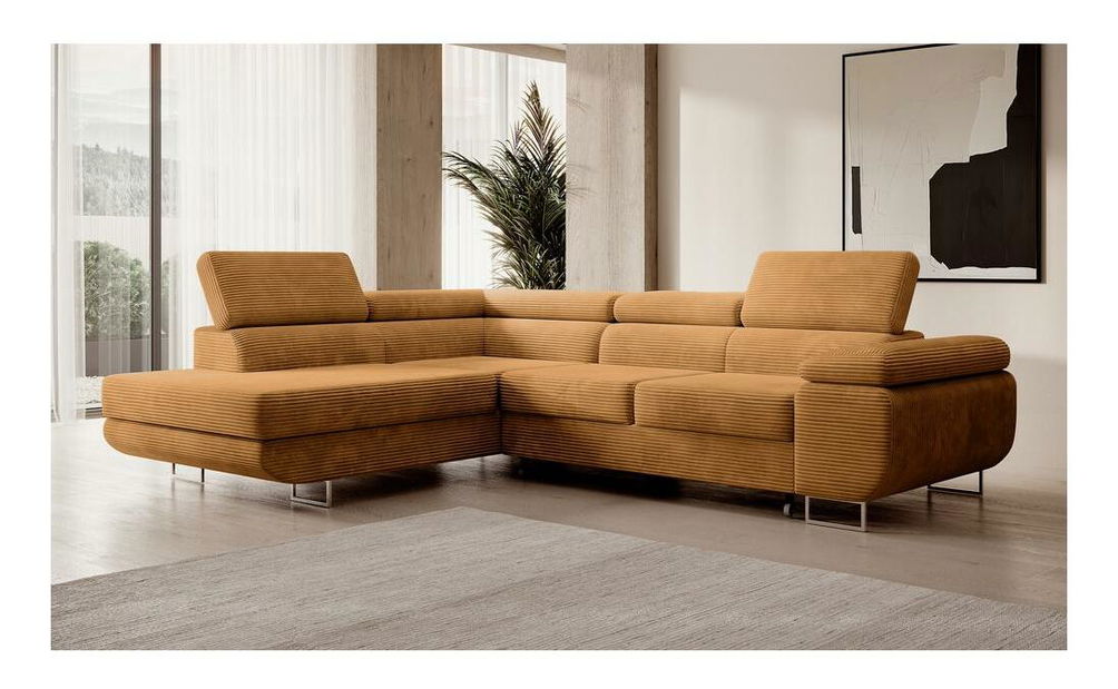 Rohová sedací souprava Stiletto (L) (hořčicová + stříbrná)