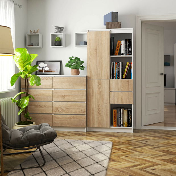 Knihovna Revocada (bílá + dub sonoma)