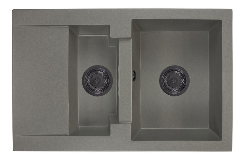 Kuchyňský dřez Dortuna (šedá) (se 2 otvory pro baterii) (L)
