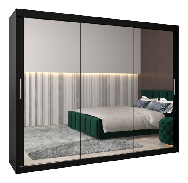 Šatní skříň 250 cm Toki 3 (Černá matná + Černá matná)