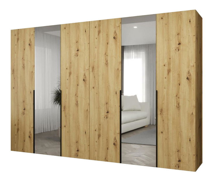 Šatní skříň 300 cm Alice 2 (dub artisan + černá)