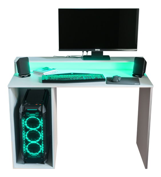 Herní PC stolek Garrick 2 (bílý) (s LED RGB osvětlením)