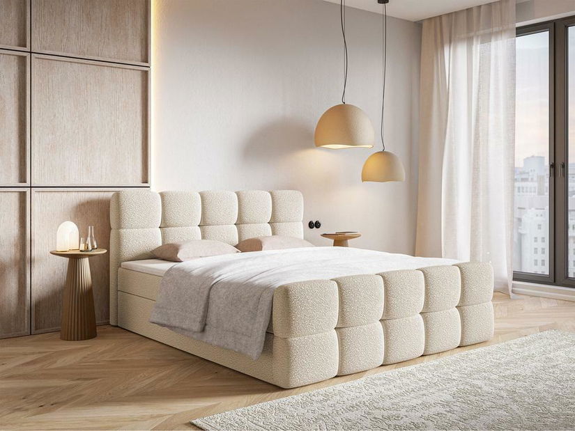 Manželská kontinentální postel cm Cirsten olivová0C (s roštem a matrací) (s úl. prostorem) (béžová světlá)