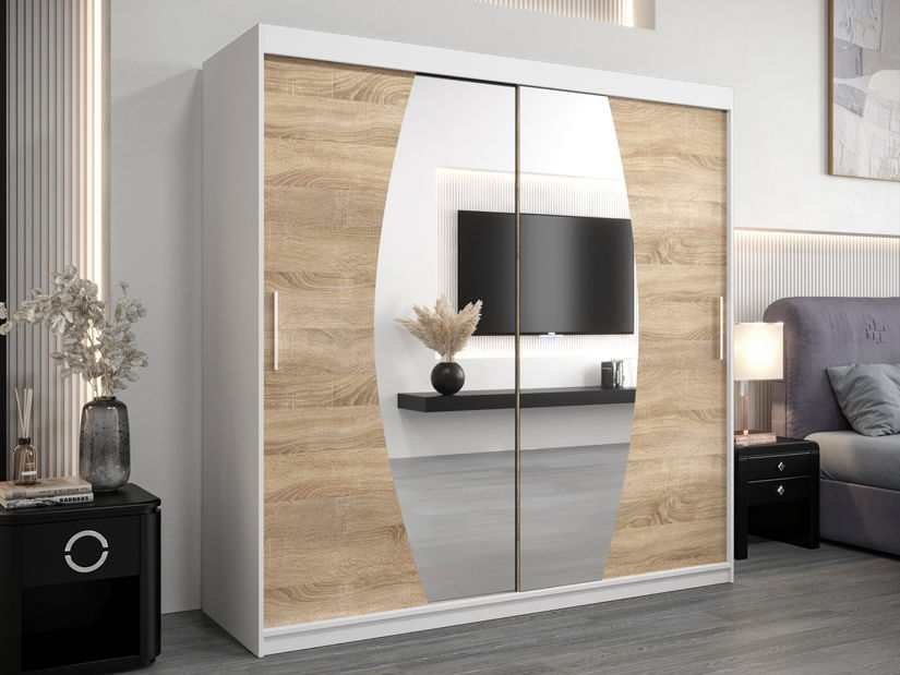 Šatní skříň 200 cm Eclipse (bílá matná + dub sonoma)