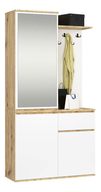 Předsíňová sestava Enteruno (dub artisan + bílá) (se zrcadlem)