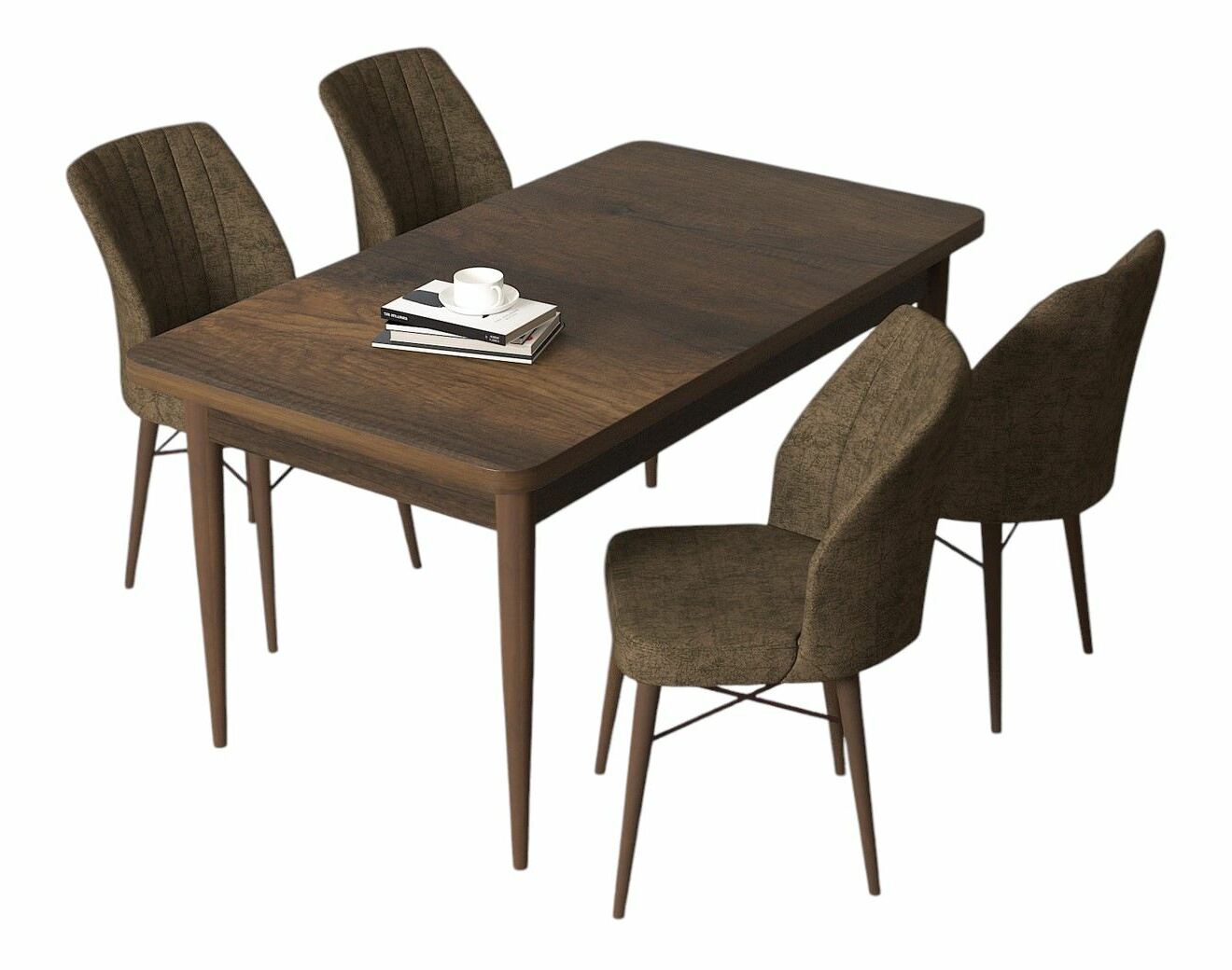 Jídelní set Arpo (ořech barokní + hnědá) (pro 4 osoby)