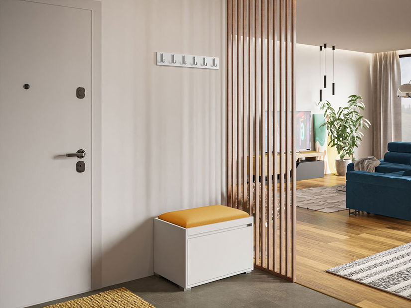 Nábytek do předsíně 60 + čalouněný nástěnný panel Pag 60x30 Karline (Bílá + oranžová)