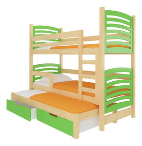 Patrová dětská postel 180x75 cm Stanislava (s roštem a matrací) (borovice + zelená)