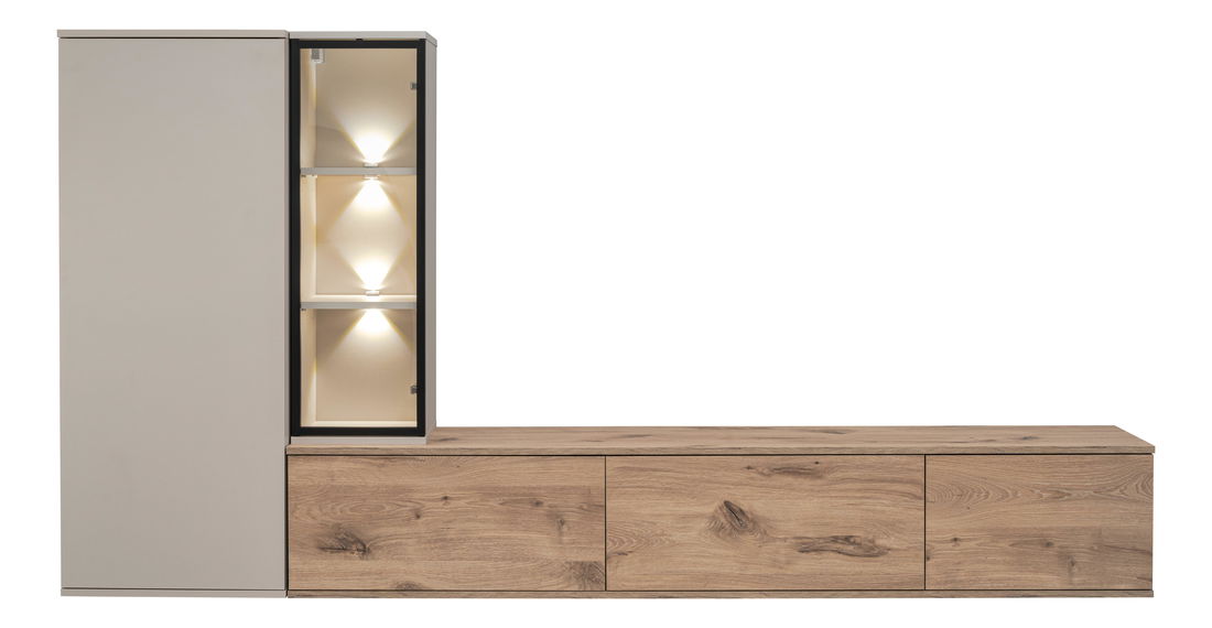 Obývací stěna Care (dub vikingský + kašmír) (s osvětlením)