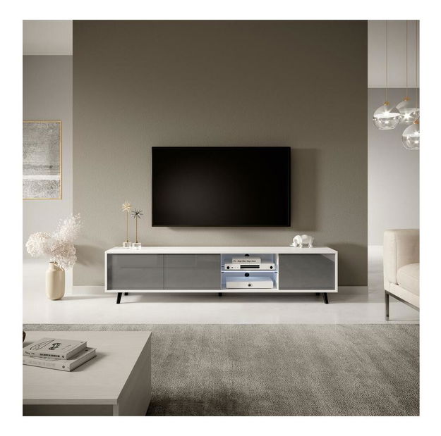 TV skříňka/stolek Gal (s osvětlením) (bílá + šedá)