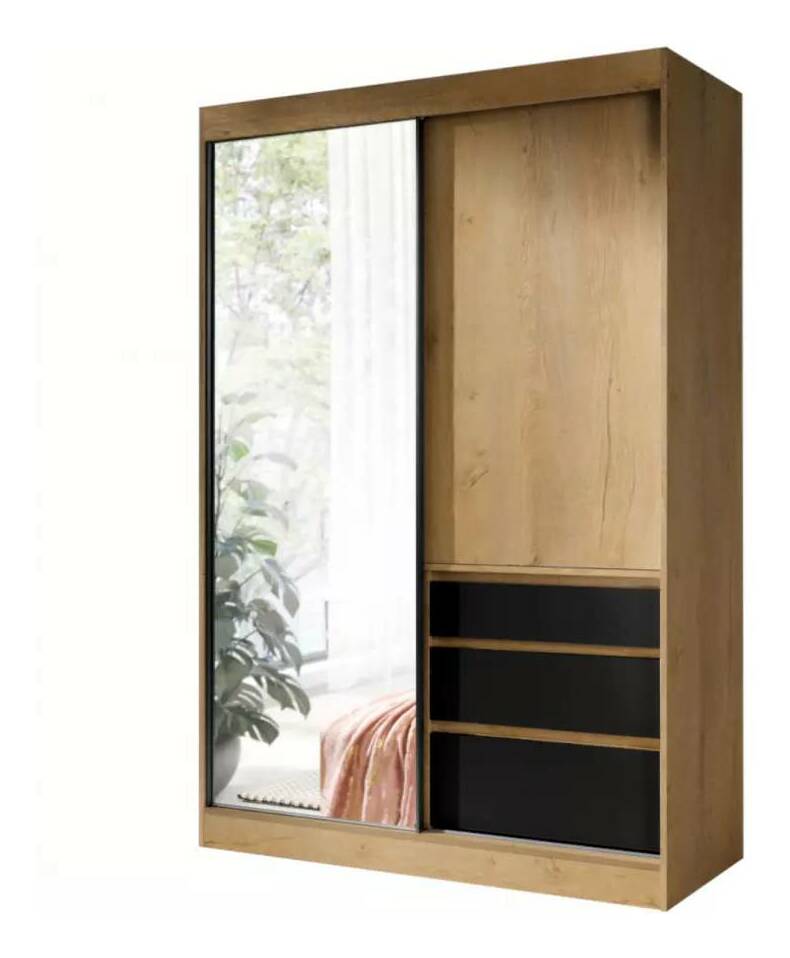 Šatní skříň Hanila 140 (dub lefkas + černá)