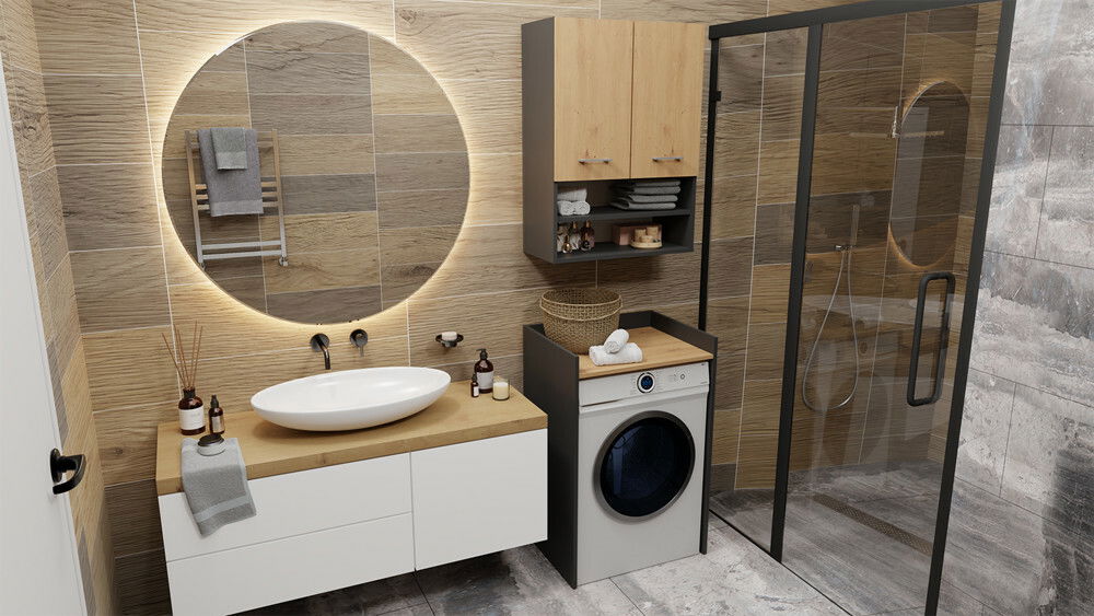 Skříňka na pračku Perdieron 1 (antracit + dub artisan)